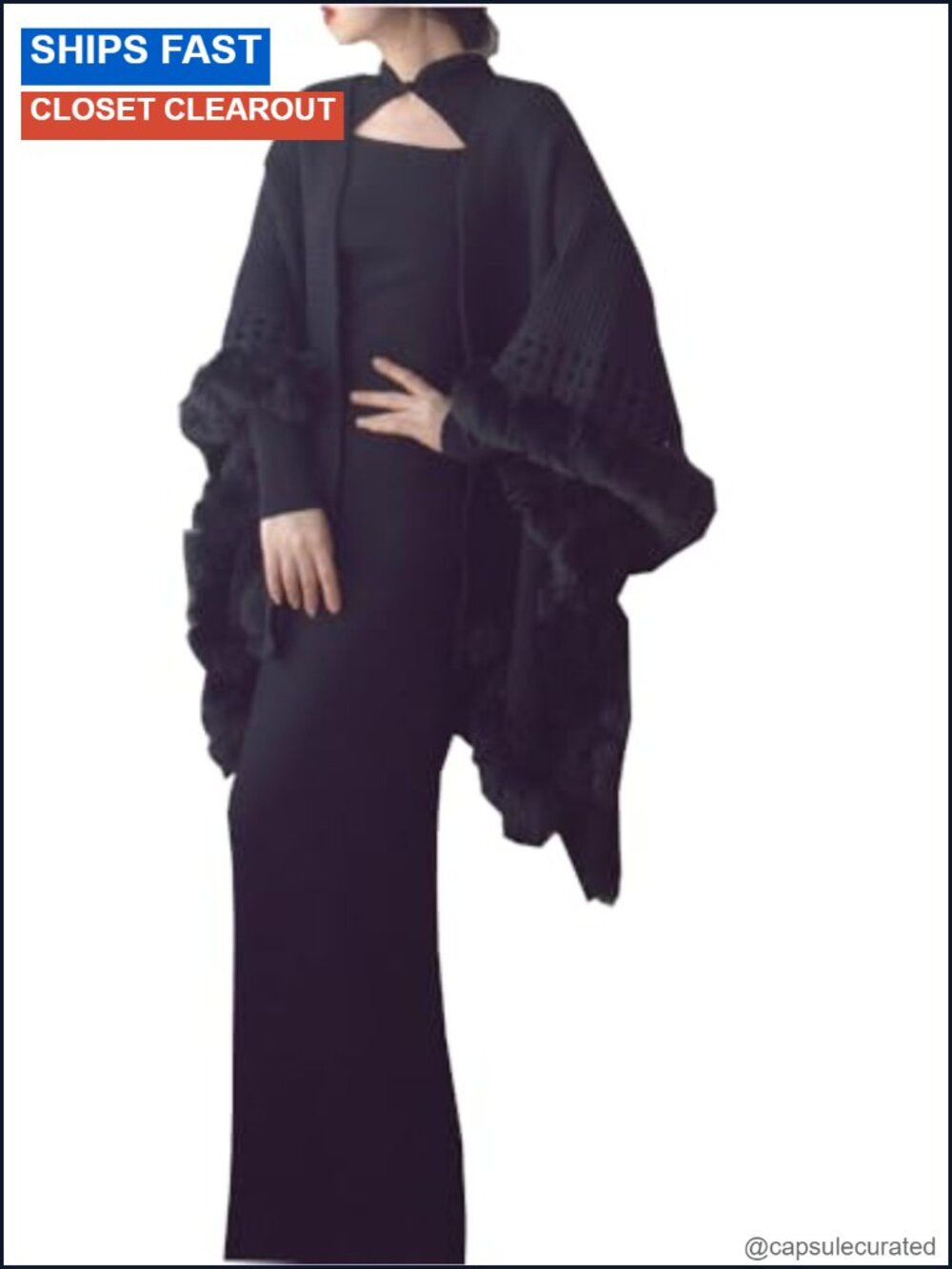 Faux Fur Knitted Shawl Wrap Cape Stole for Prom Party Evening Wear